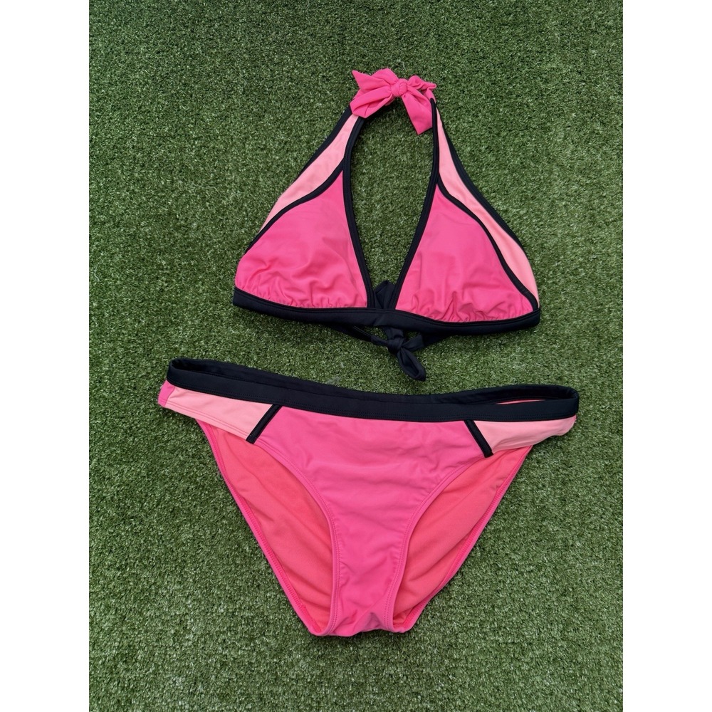 XHILARATION Hot Neon Pink Triangle Bikini Top Halter Tie Back Y2K Coquette XL